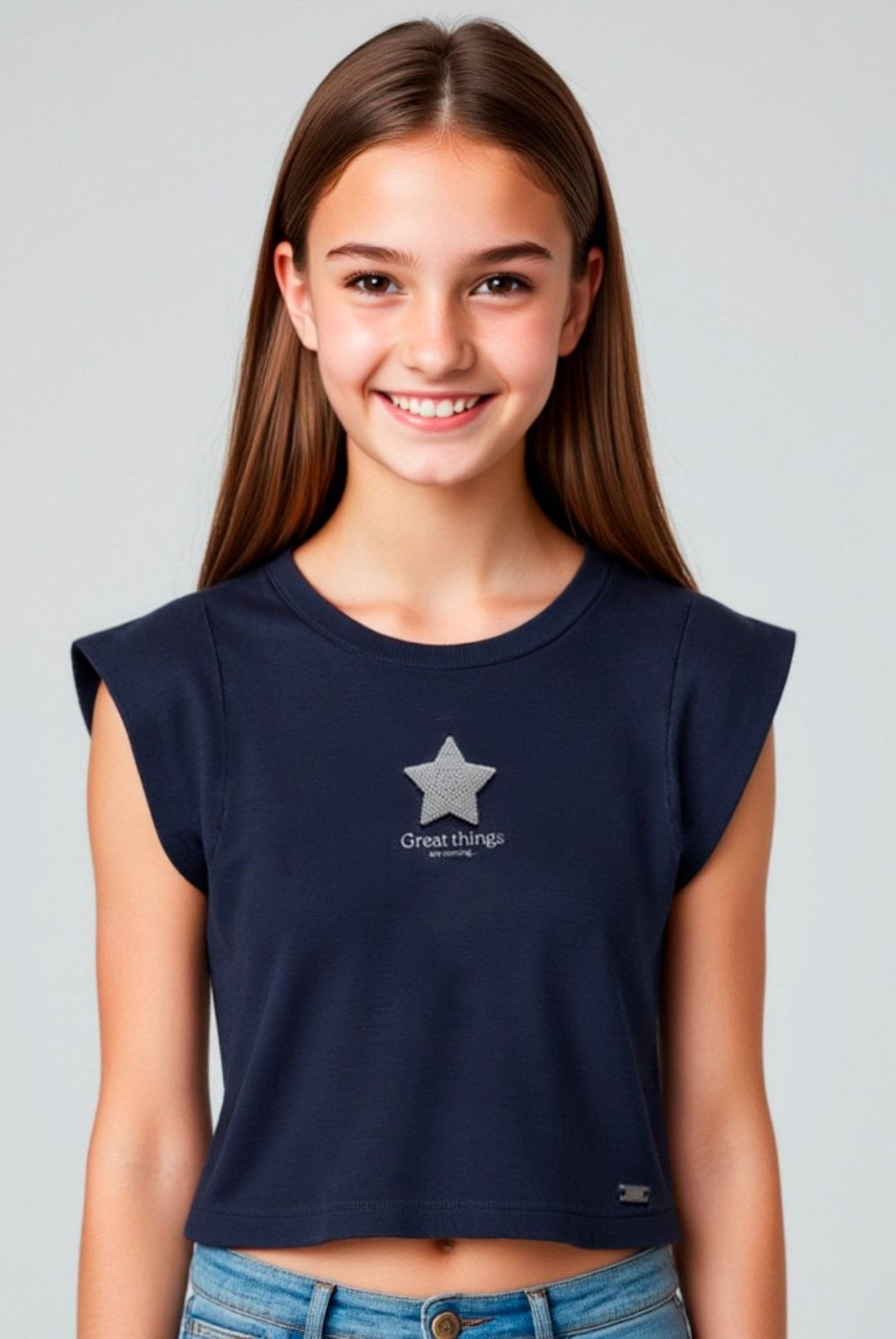 ELEVEN - Polera Casual Eleven Estampada Sin Mangas Niña Algodón