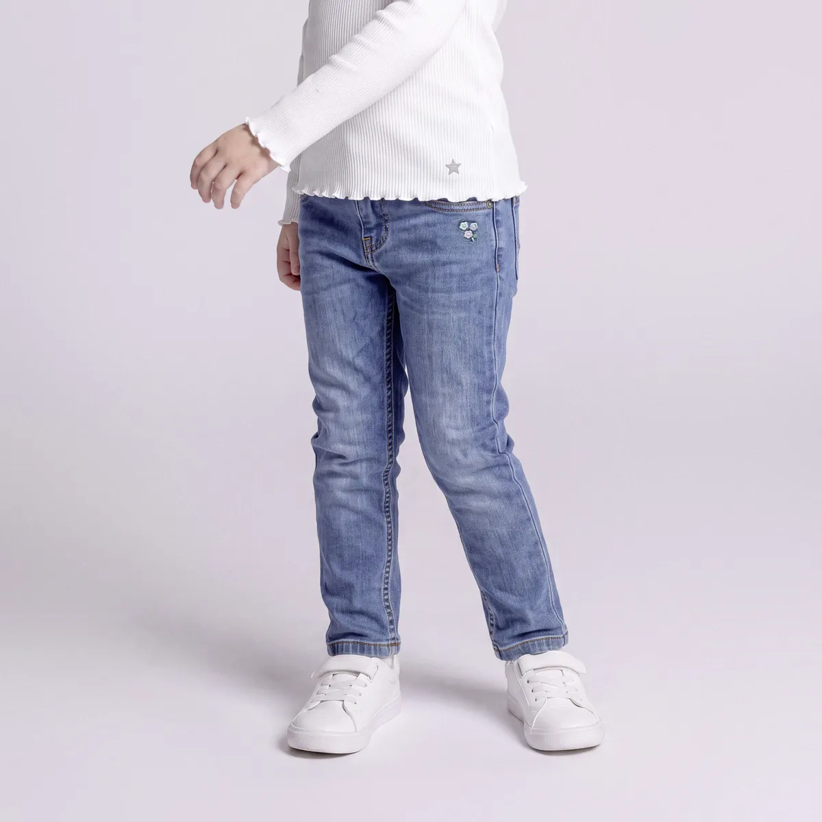 YAMP - Jeans Yamp Slim Fit con Bordado Niña Denim