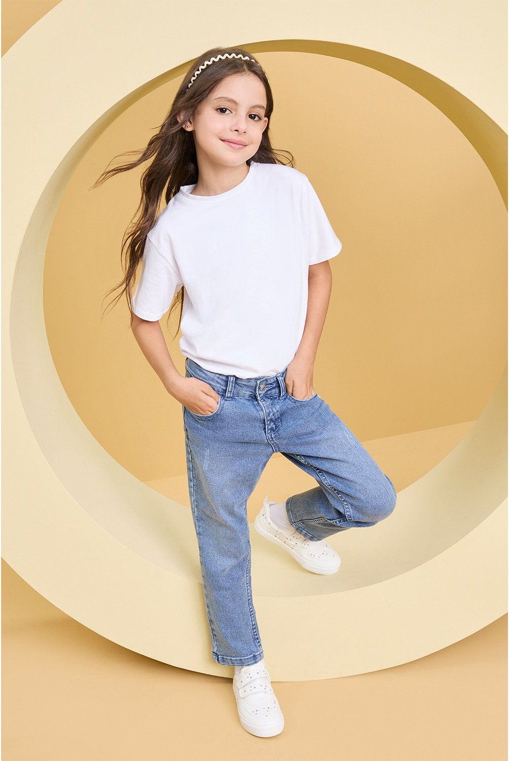 YAMP - Jeans Yamp Slim Fit con Bordado Niña Denim