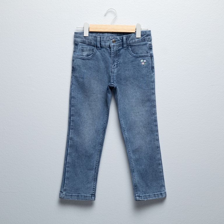 Jeans Slim Fit con Bordado Niña Denim