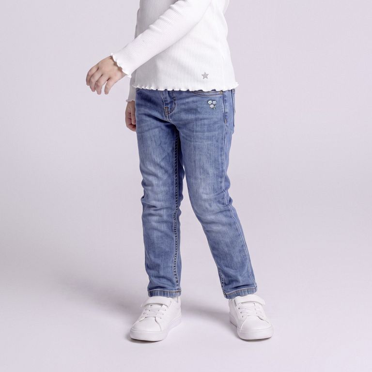 Jeans Slim Fit con Bordado Niña Denim