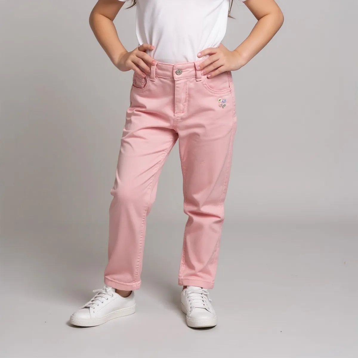 YAMP - Jeans Yamp Slim Fit con Bordado Niña Denim