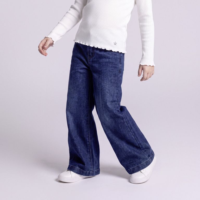 Jeans Wide Leg Niña Denim Algodón Tiro Medio