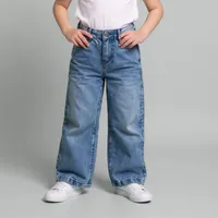 Jeans Wide Leg Niña Denim Algodón Tiro Medio