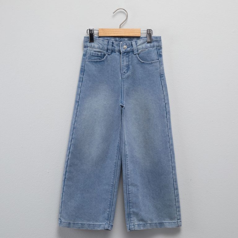 Jeans Wide Leg Niña Denim Algodón Tiro Medio