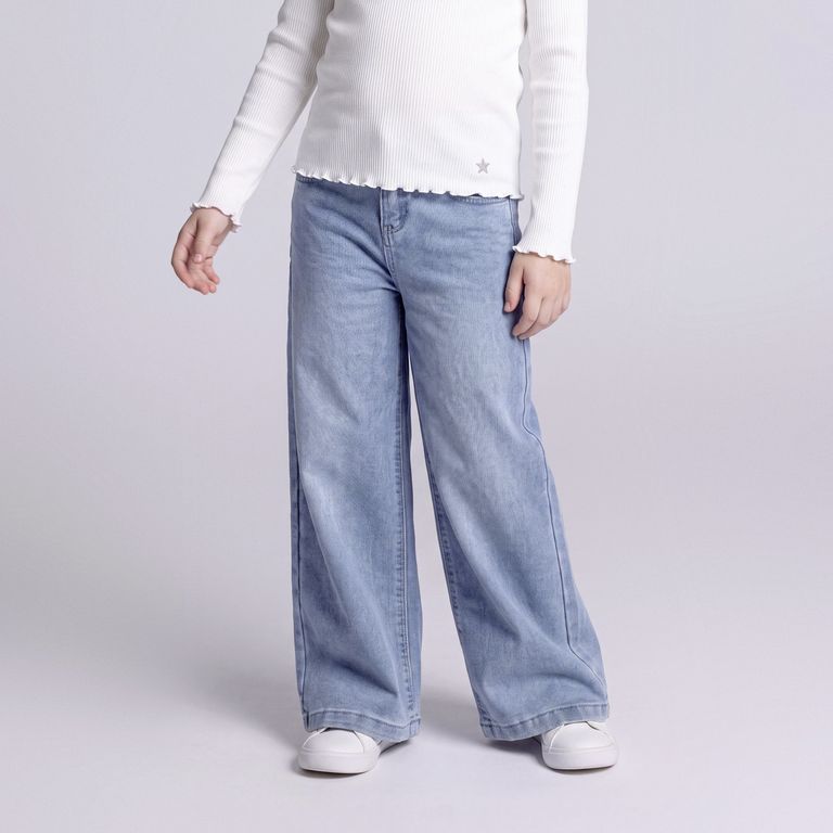 Jeans Wide Leg Niña Denim Algodón Tiro Medio