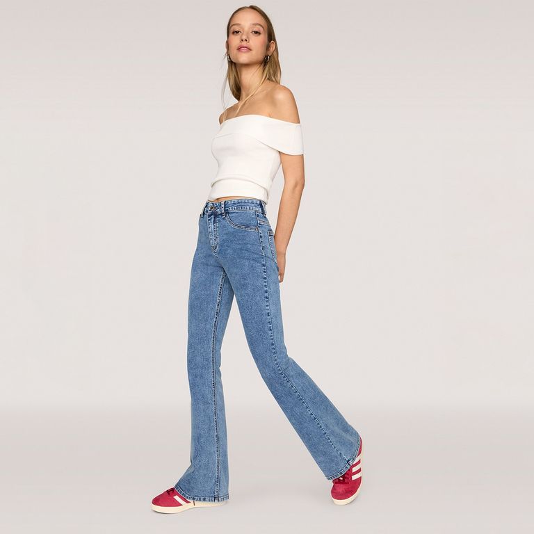 Jeans Flare Tiro Alto Mujer