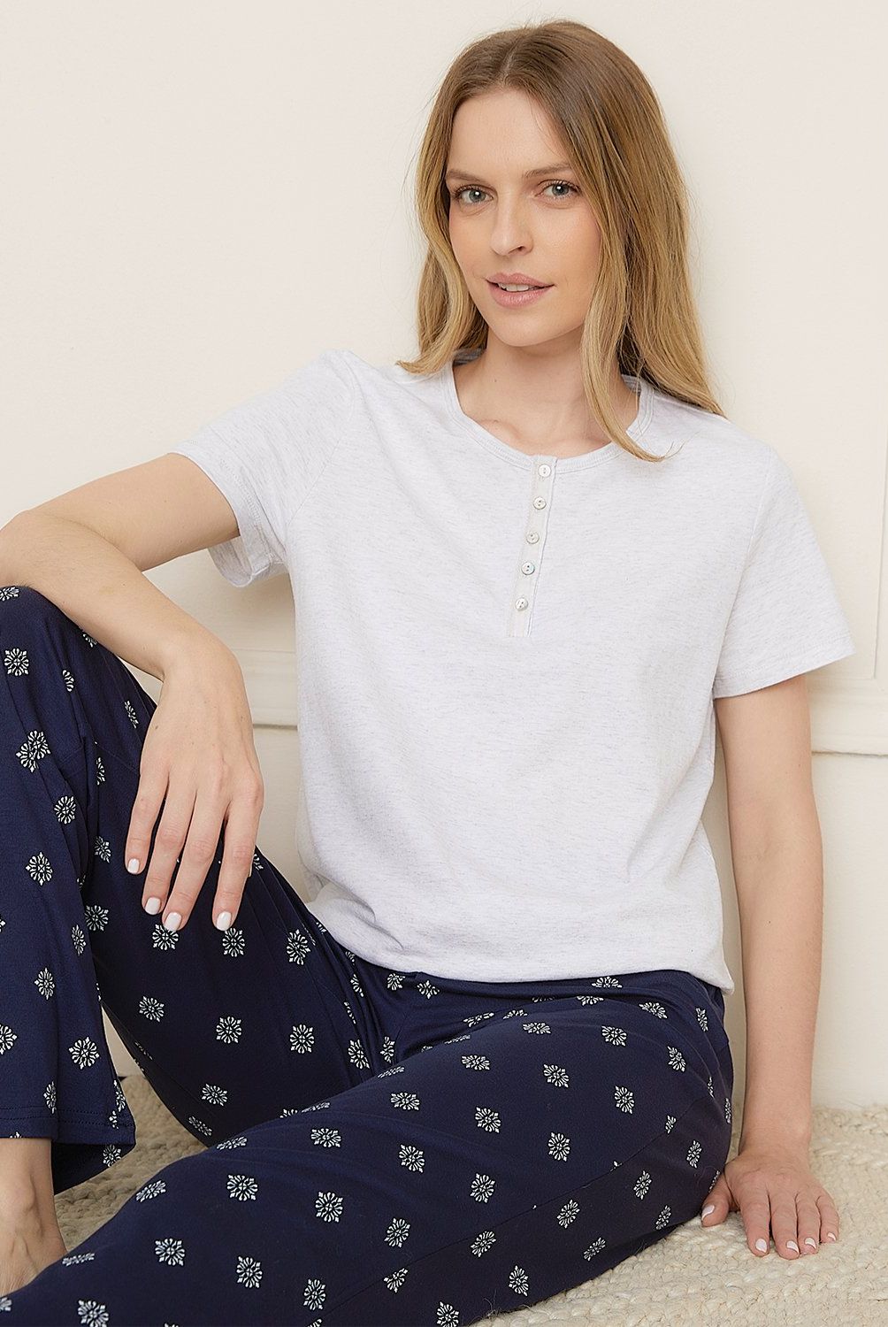 BLU - Pijama Mujer Blu Algodón Manga Corta Diseño Estampado