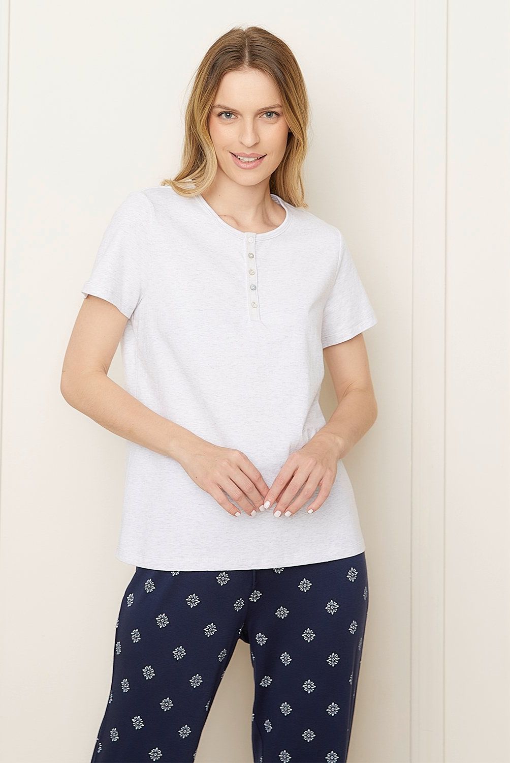 BLU - Pijama Mujer Blu Algodón Manga Corta Diseño Estampado
