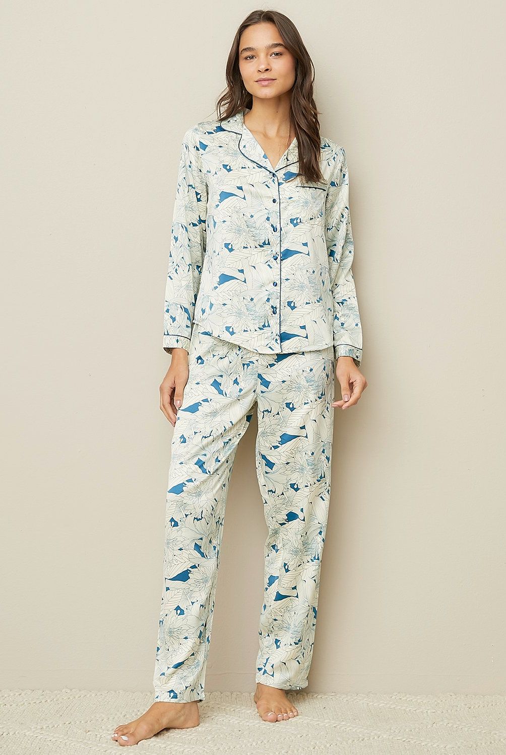 BLU - Conjunto Pijama Mujer Blu Satín Estampado Floral