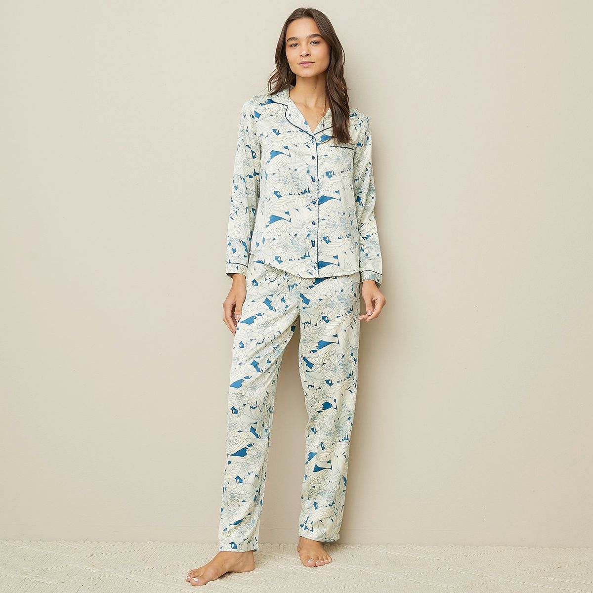 BLU - Conjunto Pijama Mujer Blu Satín Estampado Floral