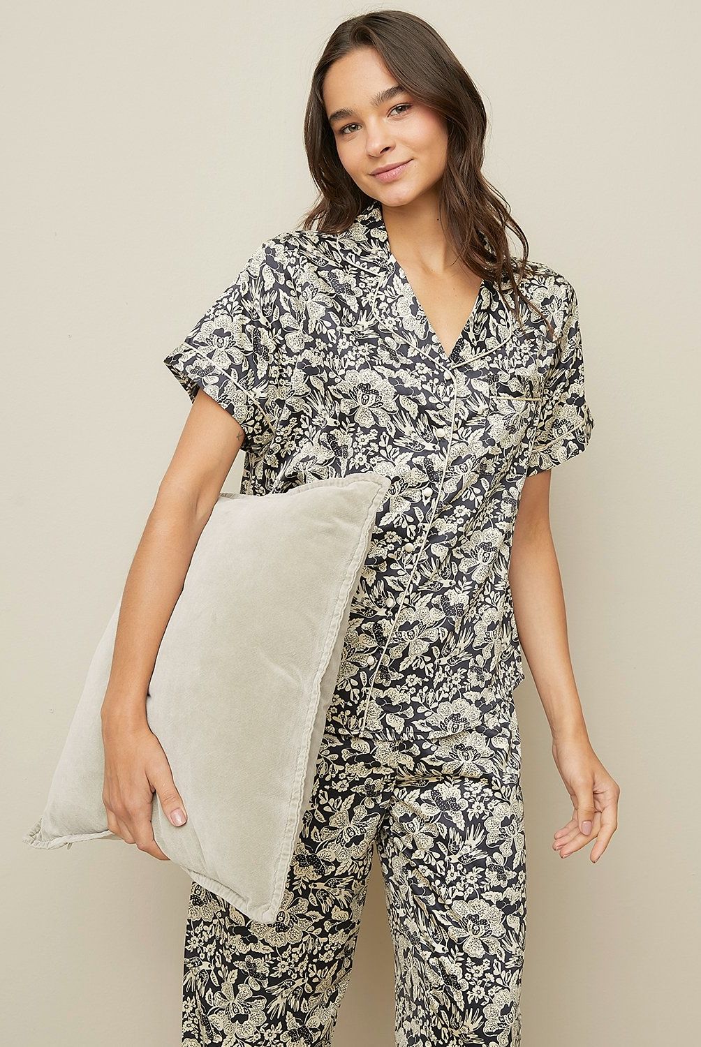 BLU - Conjunto Pijama Mujer Blu Satín Estampado Manga Corta