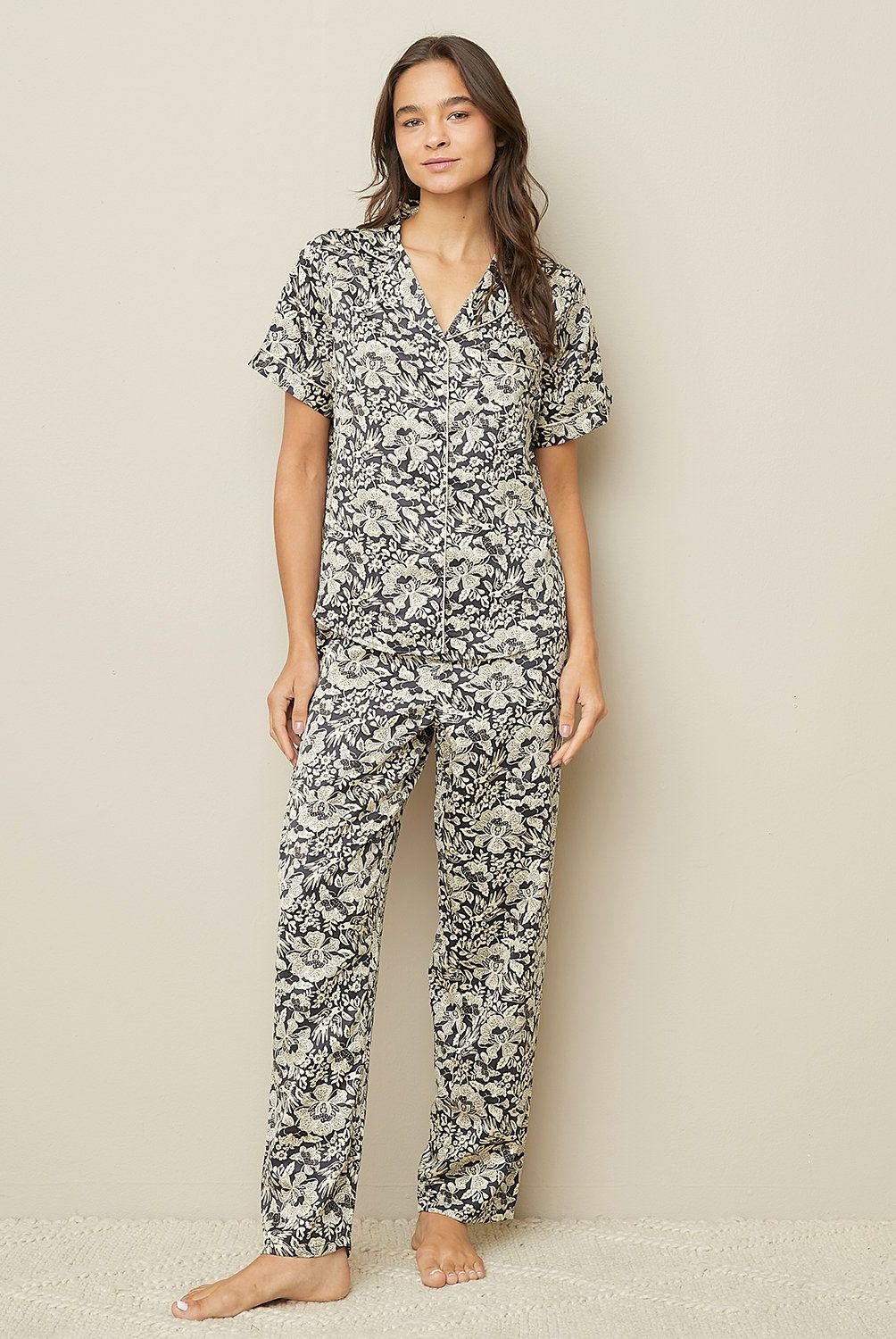 BLU - Conjunto Pijama Mujer Blu Satín Estampado Manga Corta
