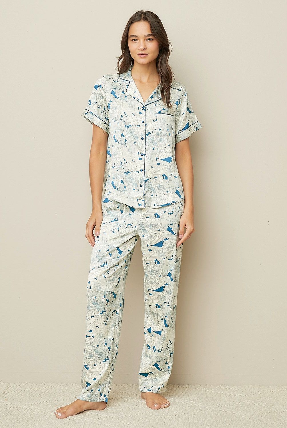 BLU - Conjunto Pijama Mujer Blu Satín Estampado Manga Corta