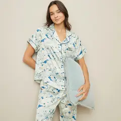 BLU - Conjunto Pijama Mujer Satín Estampado Manga Corta
