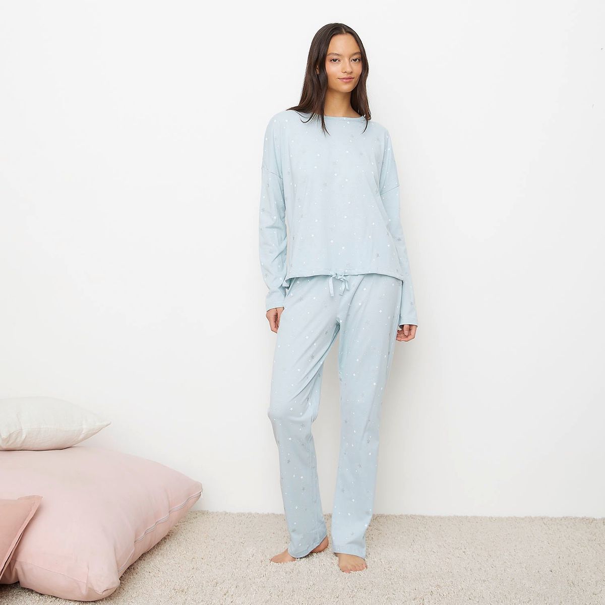 SYBILLA - Pijama Sybilla Maxi Manga Larga Mujer Estampada Algodón