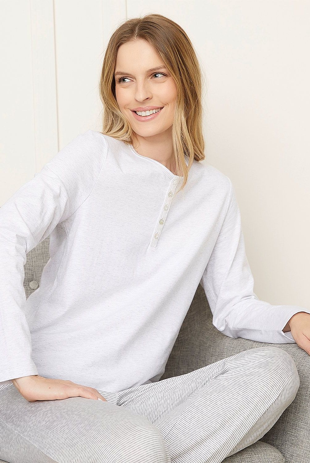 BLU - Polera Pijama Manga Larga Blu Algodón Mujer