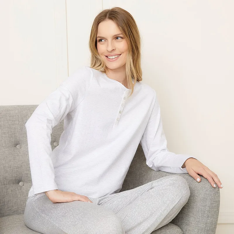 BLU - Polera Pijama Mujer Blu Algodón Manga Larga