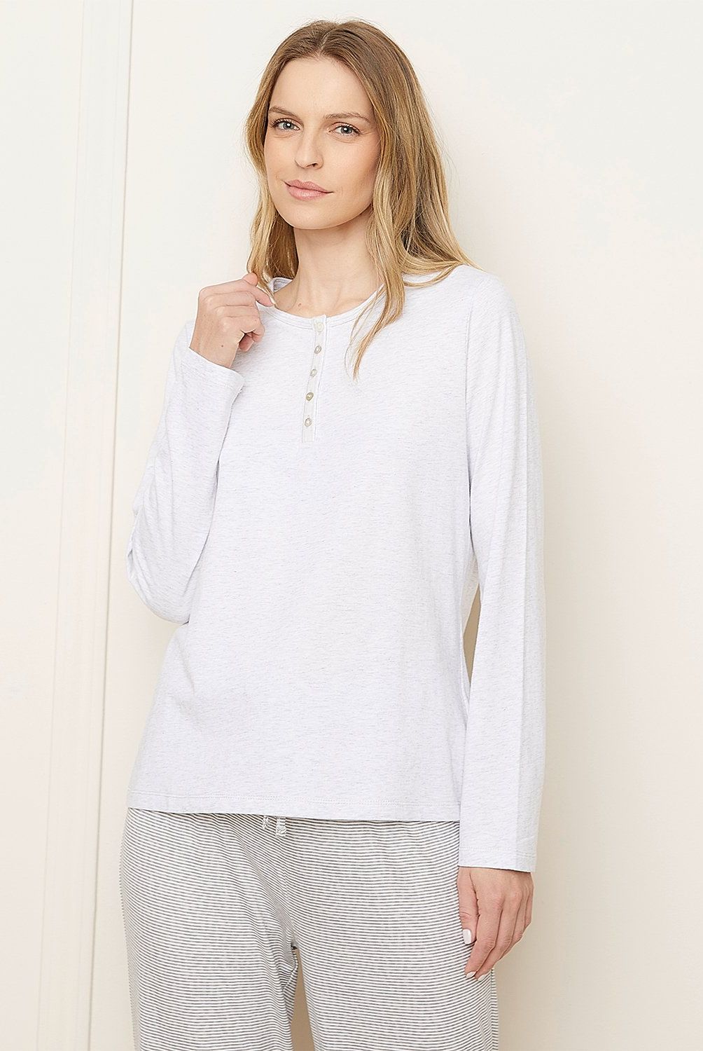 BLU - Polera Pijama Manga Larga Blu Algodón Mujer