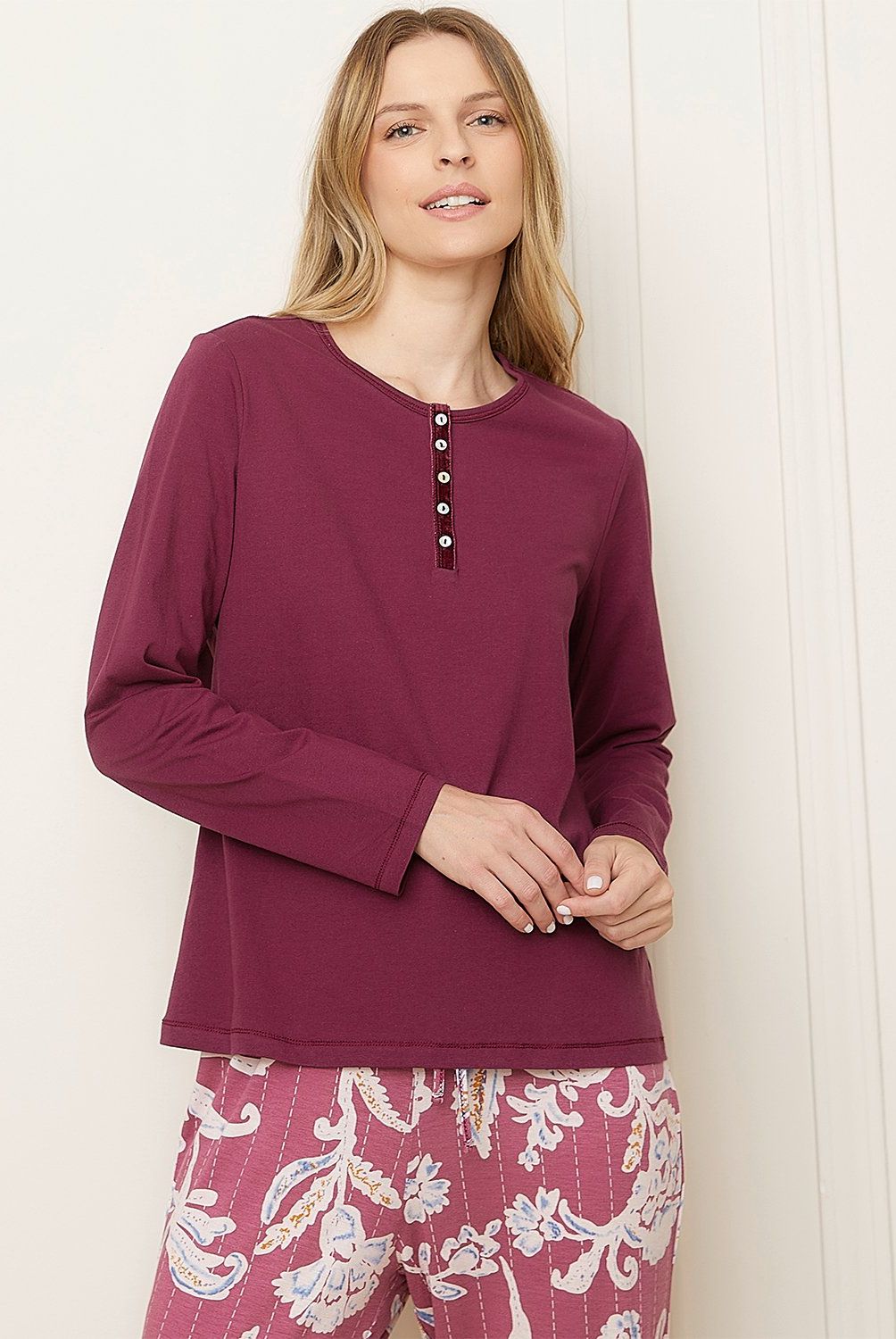 BLU - Polera Pijama Mujer Blu Algodón Manga Larga