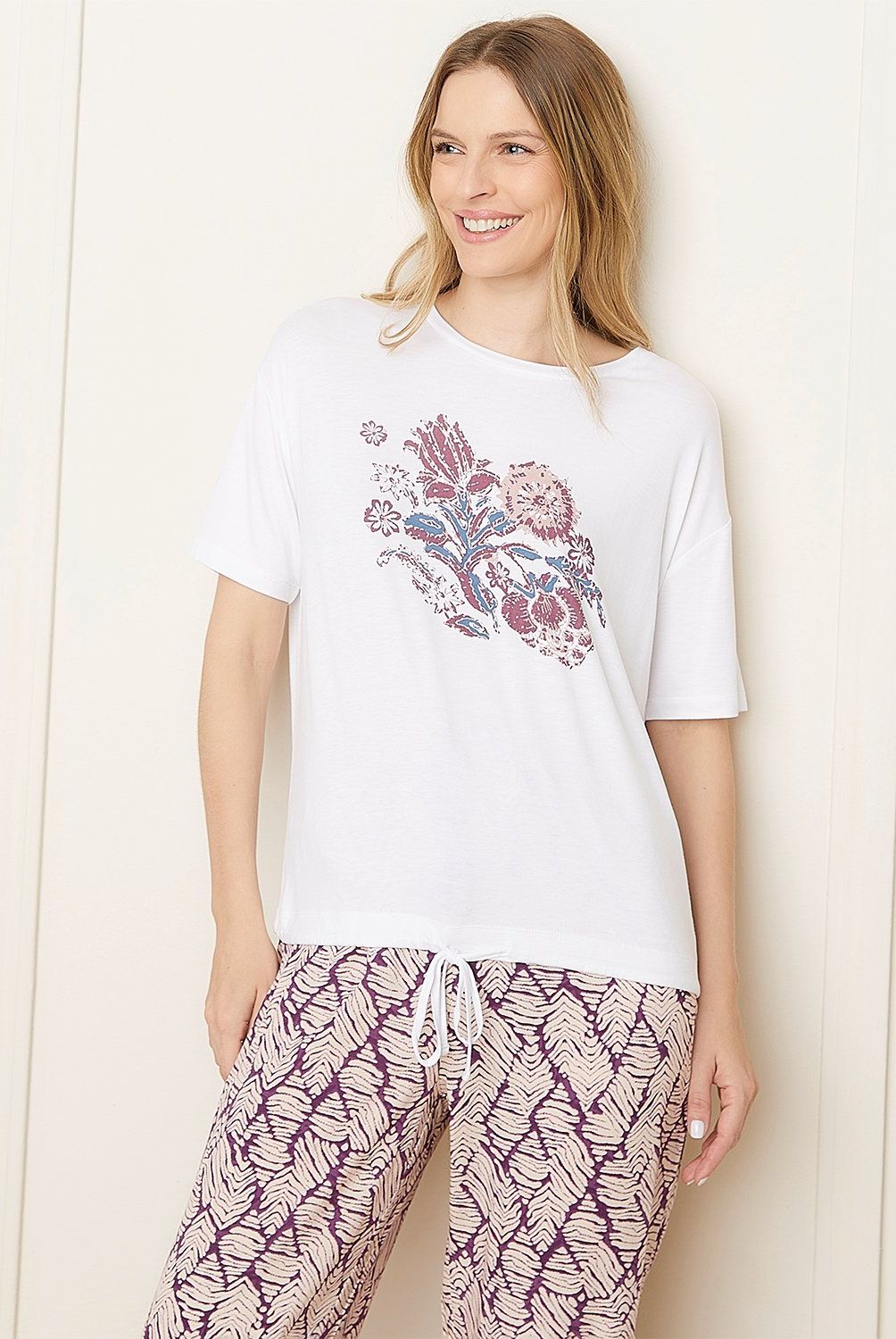 BLU - Polera Pijama Mujer Blu Viscosa Estampada Flores