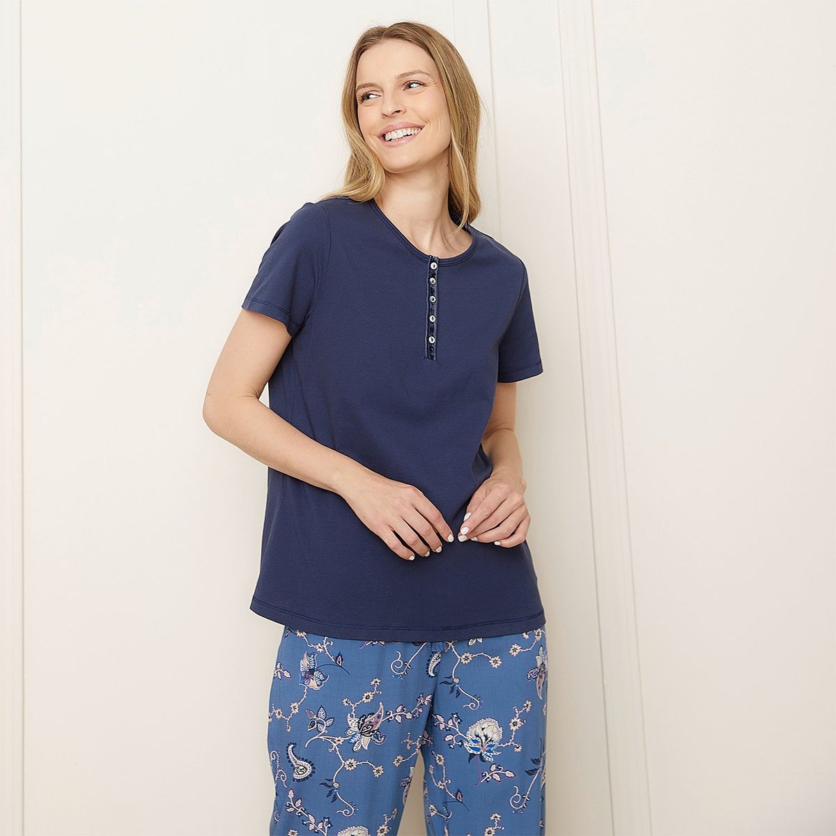 BLU - Polera Pijama Mujer Blu Algodón Manga Corta