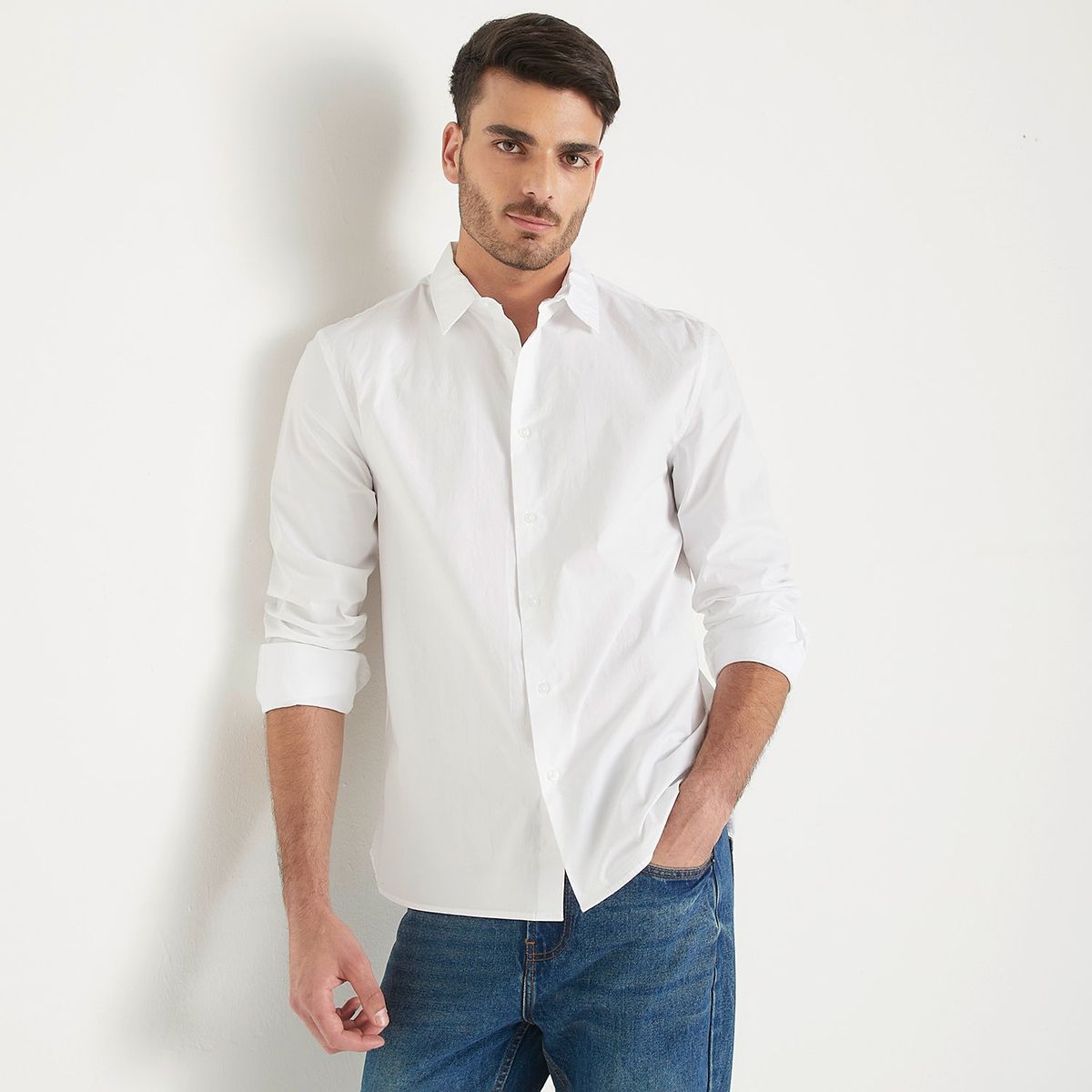 BASEMENT - Camisa Manga Larga Algodón Slim Fit Hombre Basement