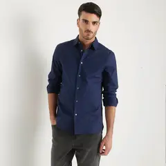 BASEMENT - Camisa Manga Larga Algodón Slim Fit Hombre