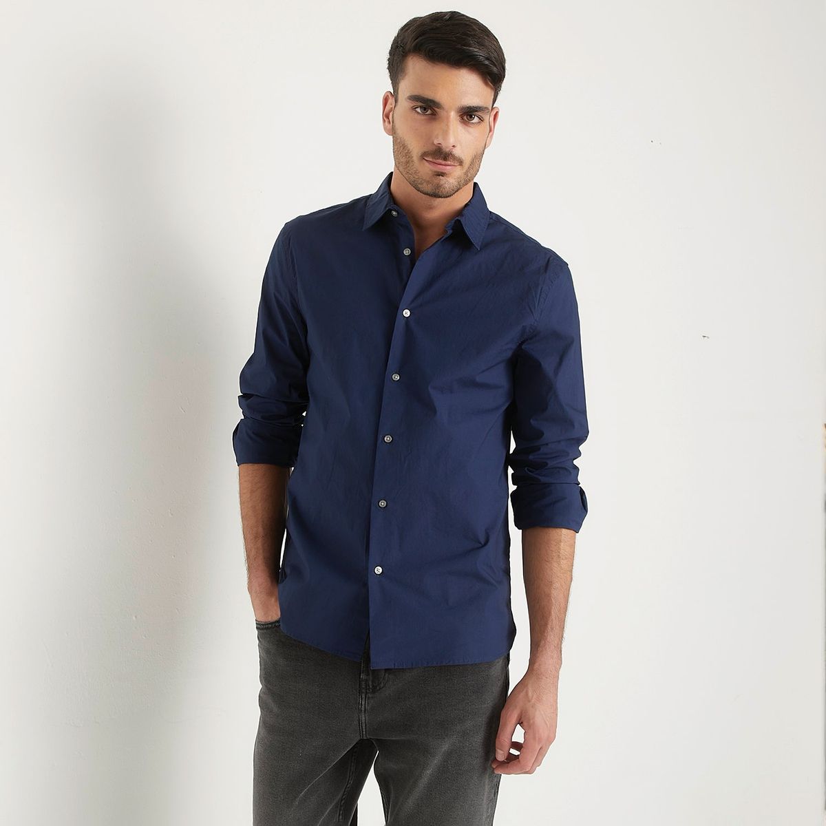 BASEMENT - Camisa Manga Larga Algodón Slim Fit Hombre Basement