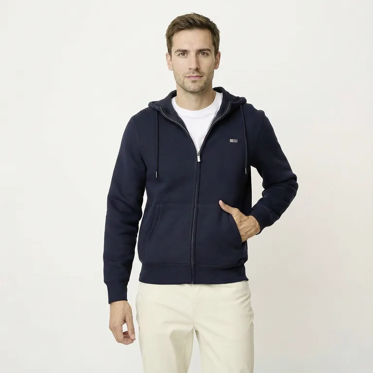 Polerón Casual Con Gorro Hombre Algodón · Azul
