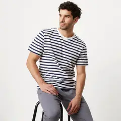 NEWPORT - Polera Manga Corta Algodón Rayas Hombre Casual