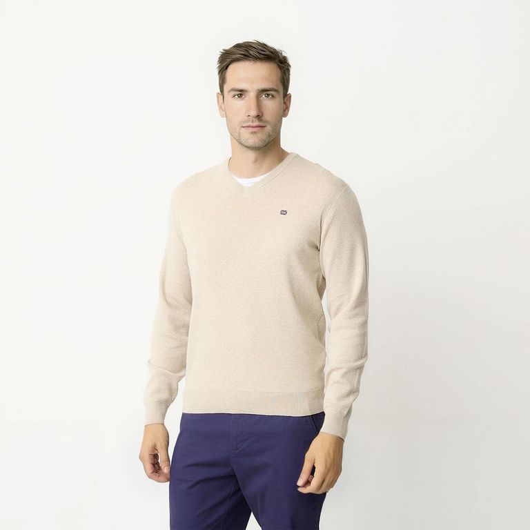 Sweater Casual Algodón Hombre Cuello En V