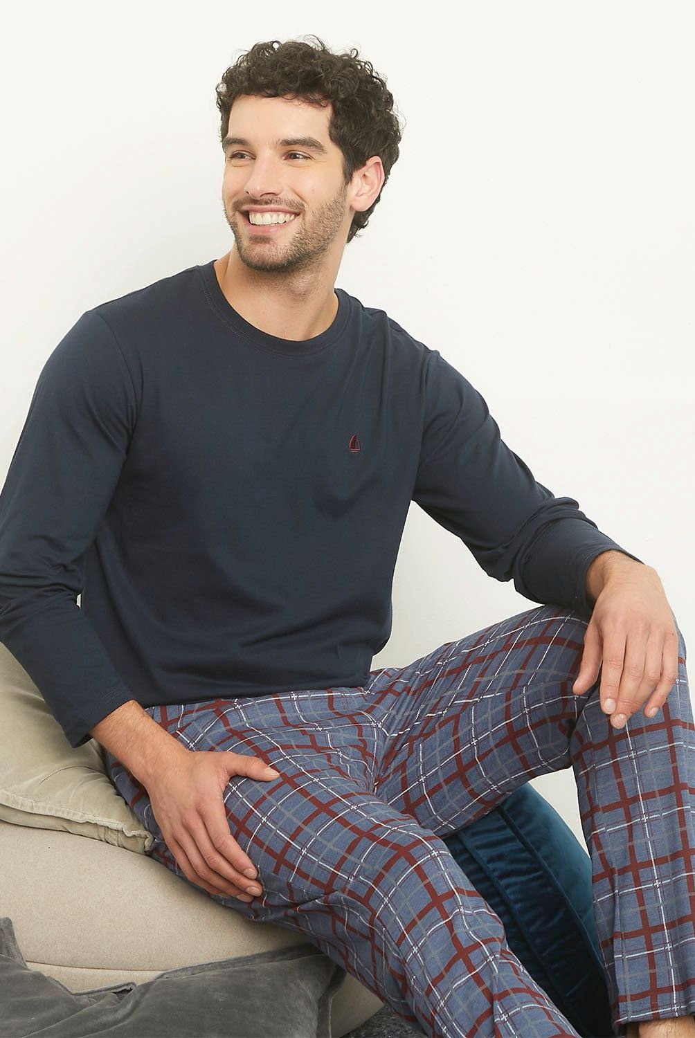 NEWPORT - Pijama Largo Hombre Newport Algodón Cuadros