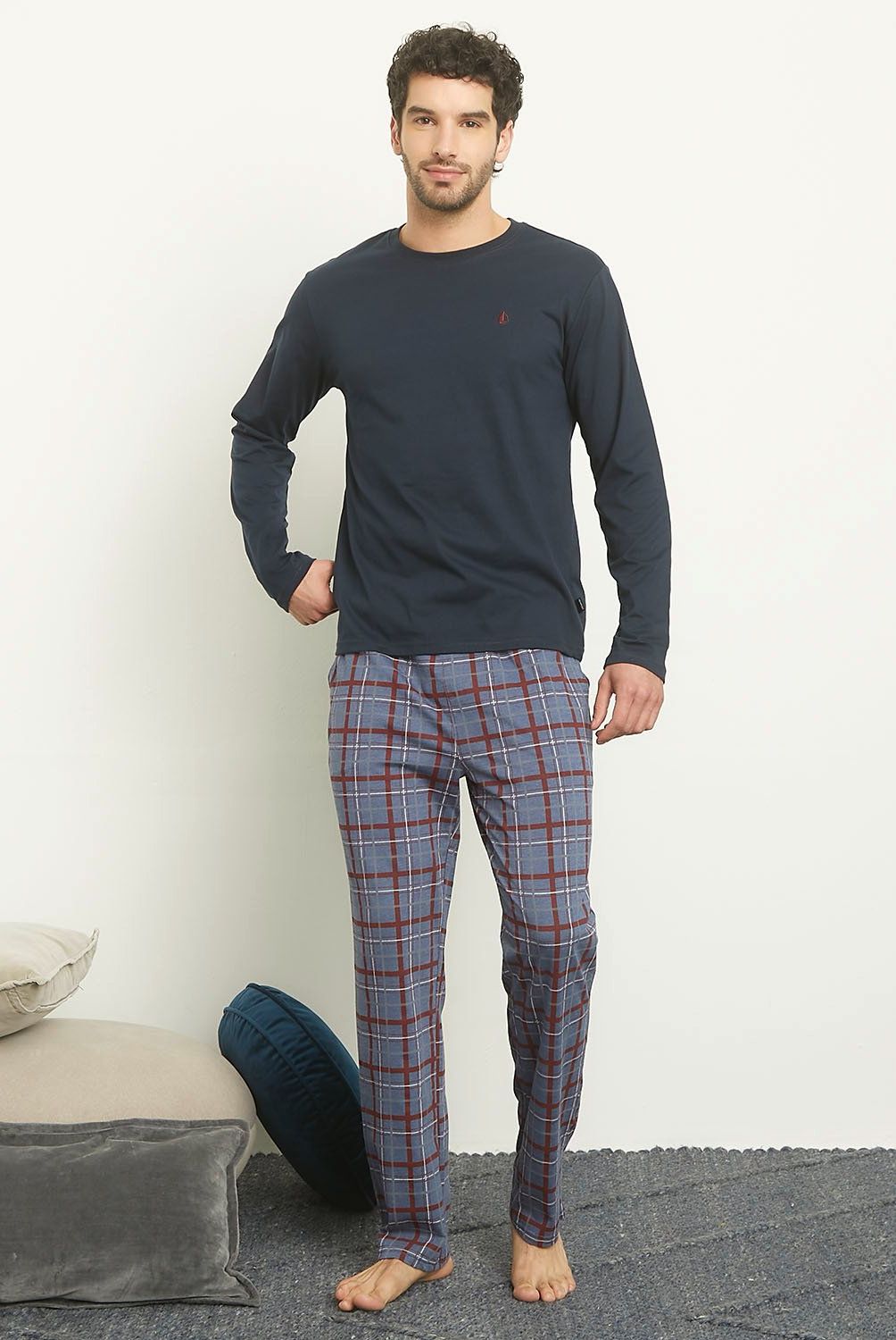 NEWPORT - Pijama Largo Hombre Newport Algodón Cuadros