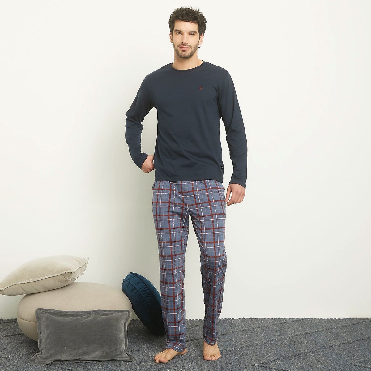 NEWPORT - Pijama Largo Hombre Newport Algodón Cuadros