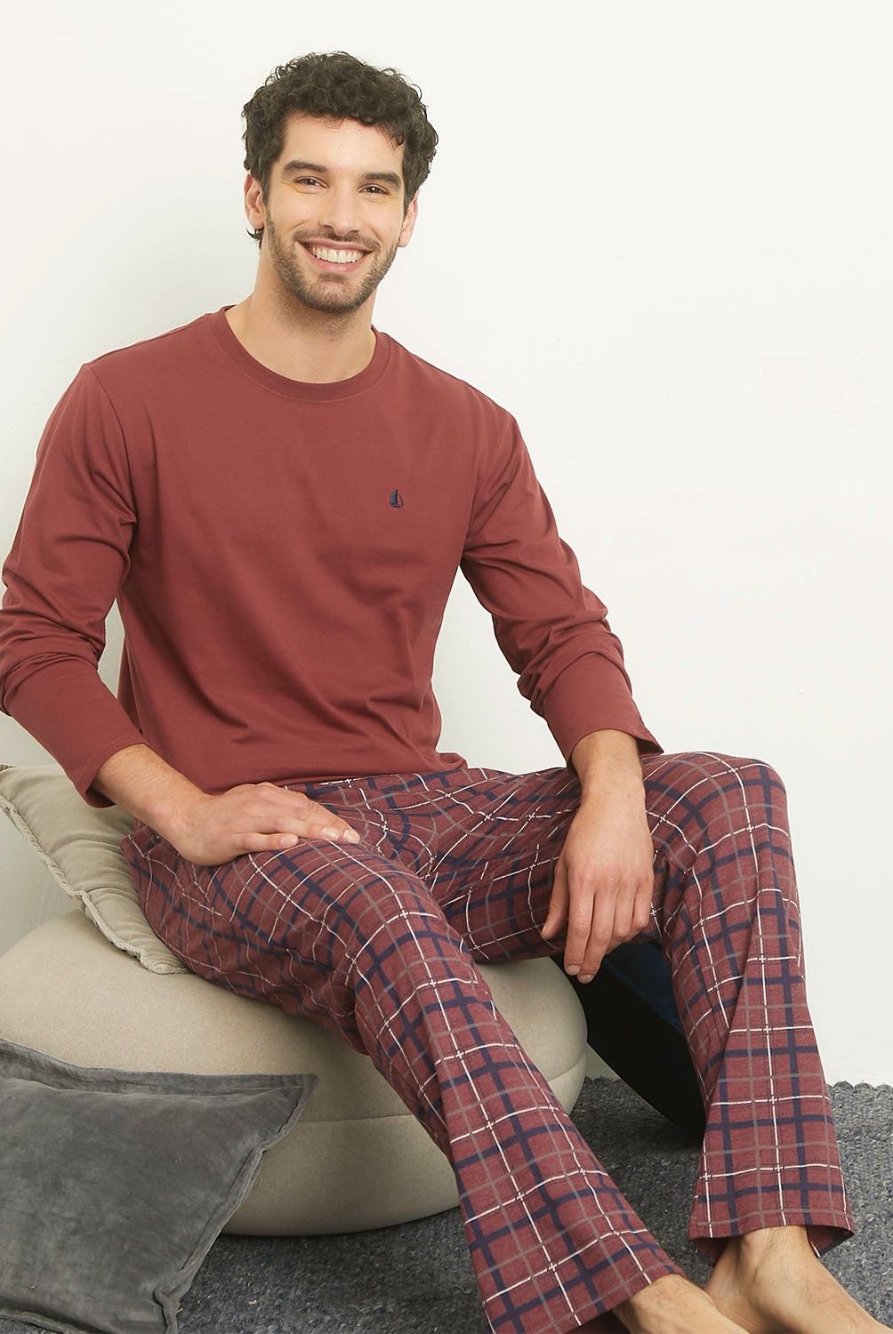 NEWPORT - Pijama Largo Hombre Newport Algodón Cuadros