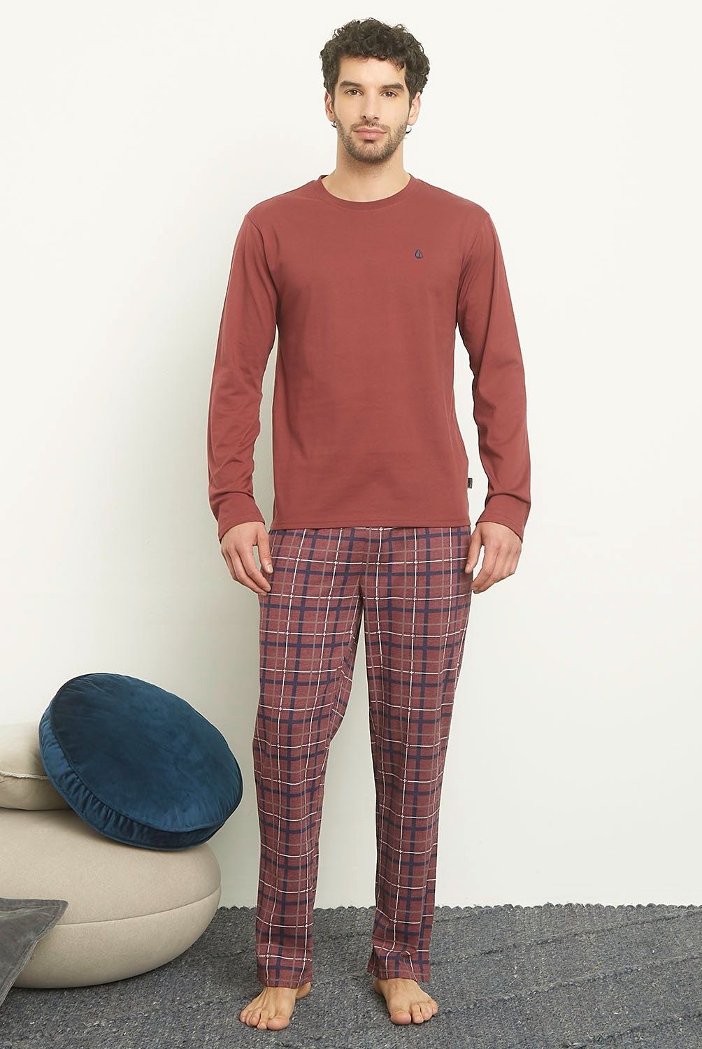NEWPORT - Pijama Largo Hombre Newport Algodón Cuadros