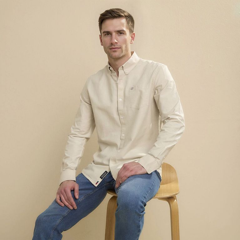 Camisa Casual Manga Larga Algodón Hombre