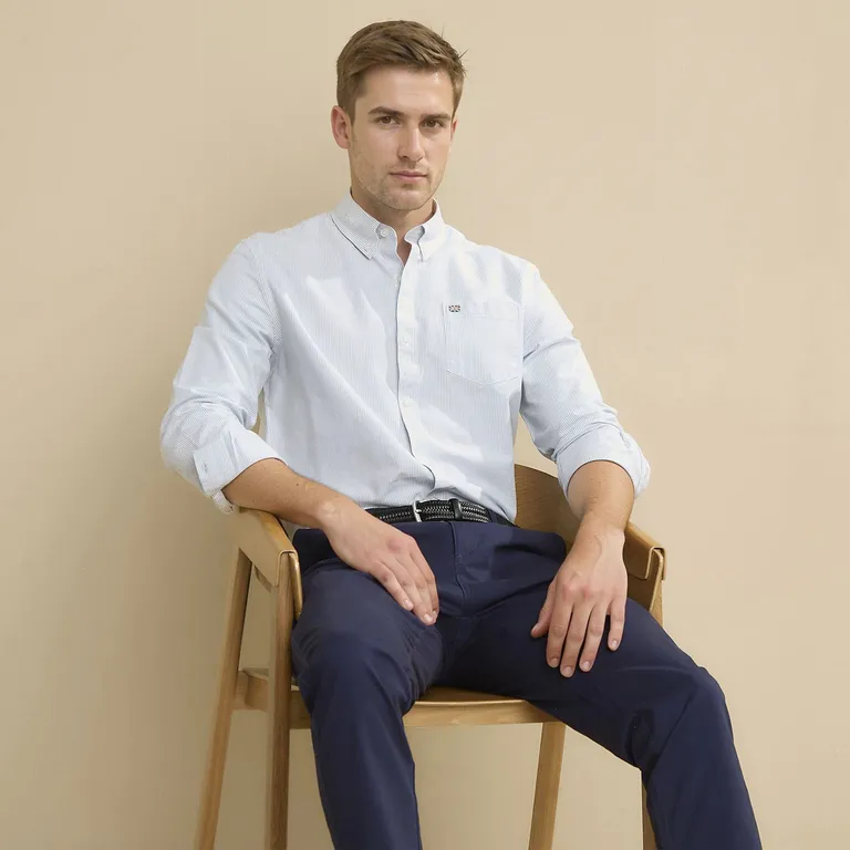 Camisa Casual Manga Larga Algodón Hombre