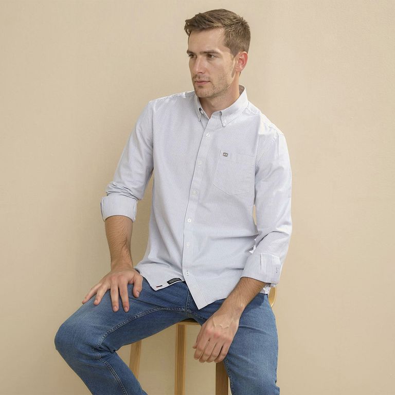 Camisa Casual Manga Larga Algodón Hombre
