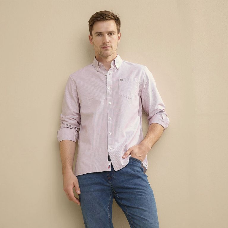 Camisa Casual Manga Larga Algodón Hombre