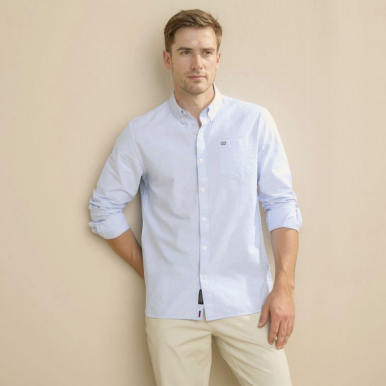 Camisa Casual Manga Larga Algodón Hombre