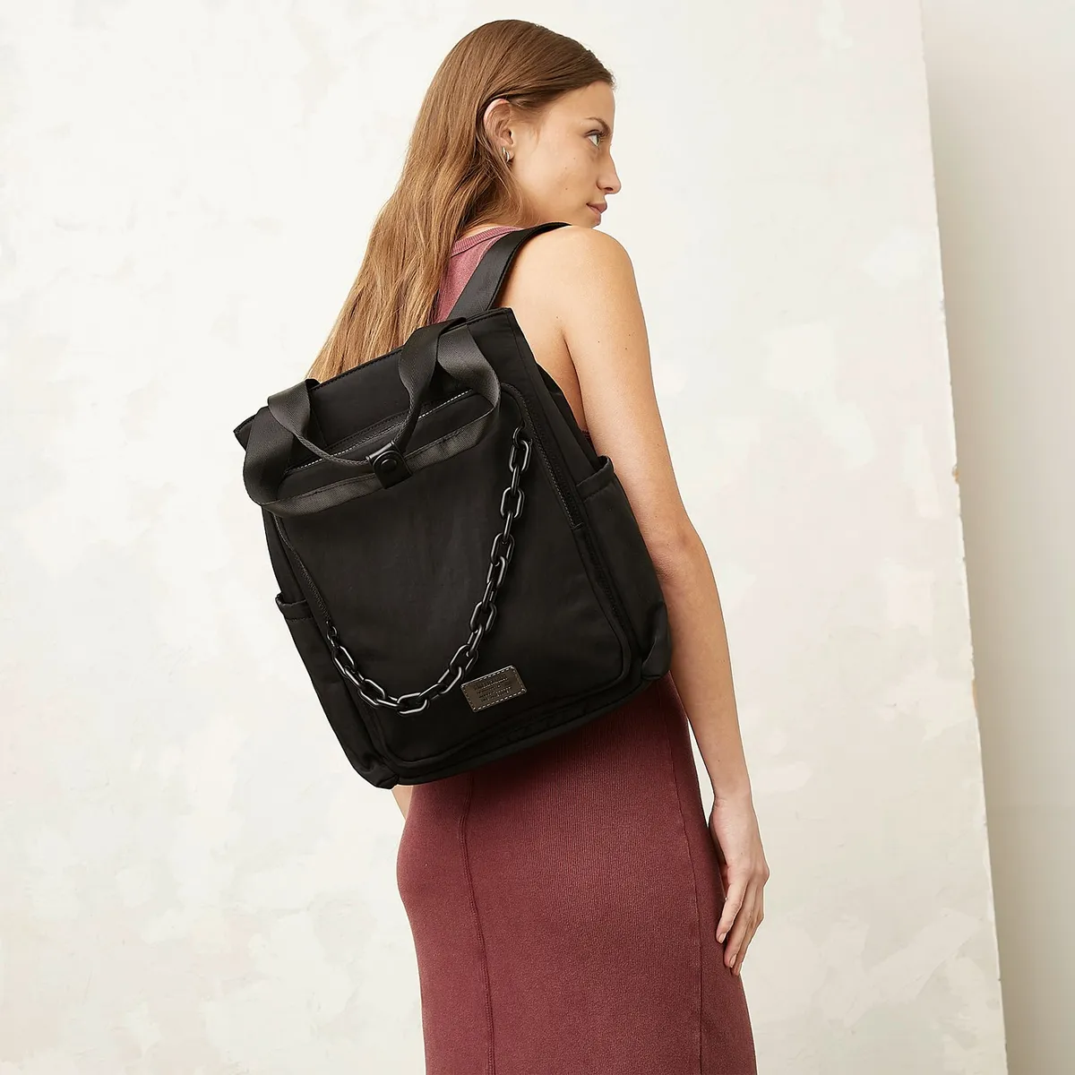 AMERICANINO - Mochila Americanino Mujer Negra Diseño Con Cadena