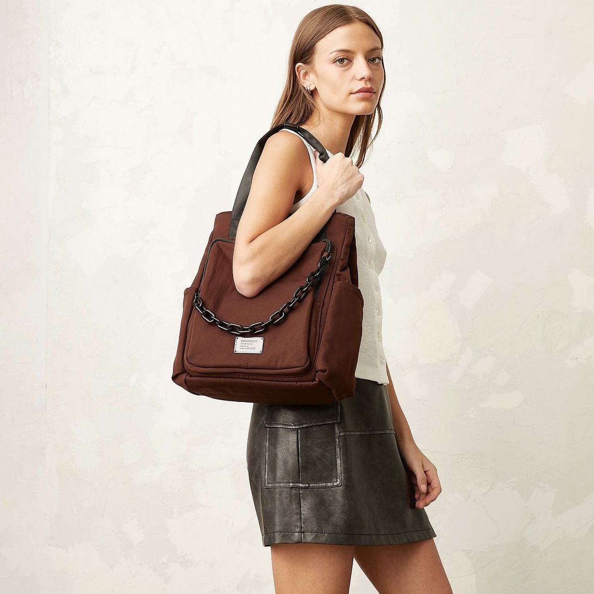 AMERICANINO - Mochila Americanino Mujer Borgoña Con Cadena