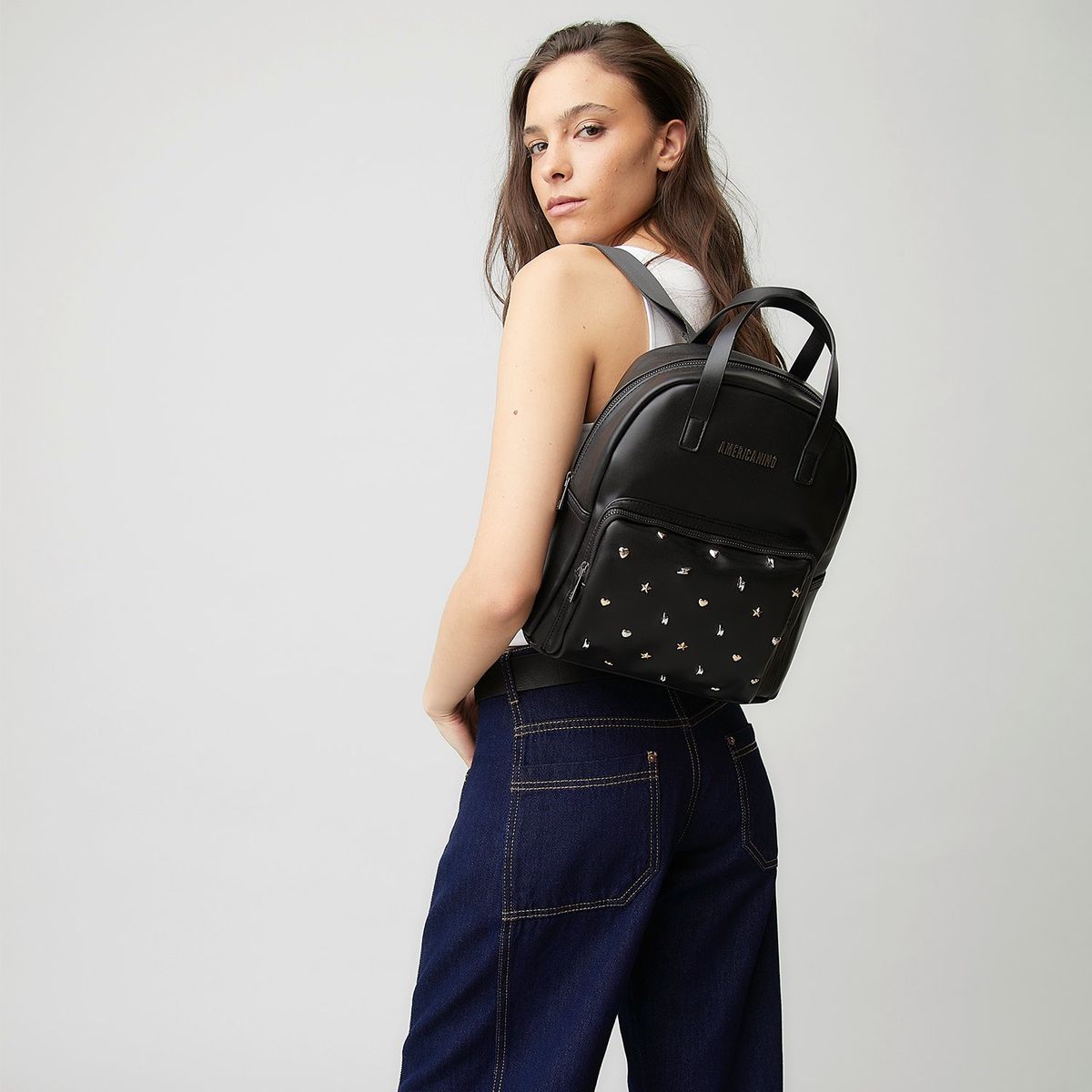 AMERICANINO - Mochila Americanino Diseño Con Tachas Mujer Negra