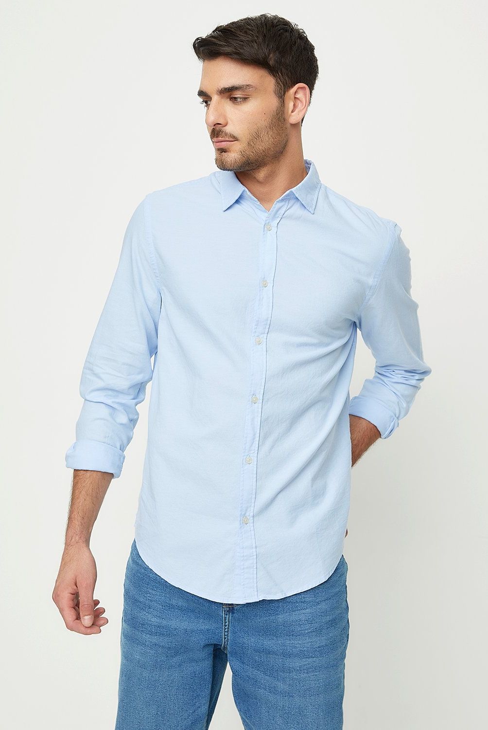 BASEMENT - Camisa Casual Manga Larga Algodón Hombre Basement