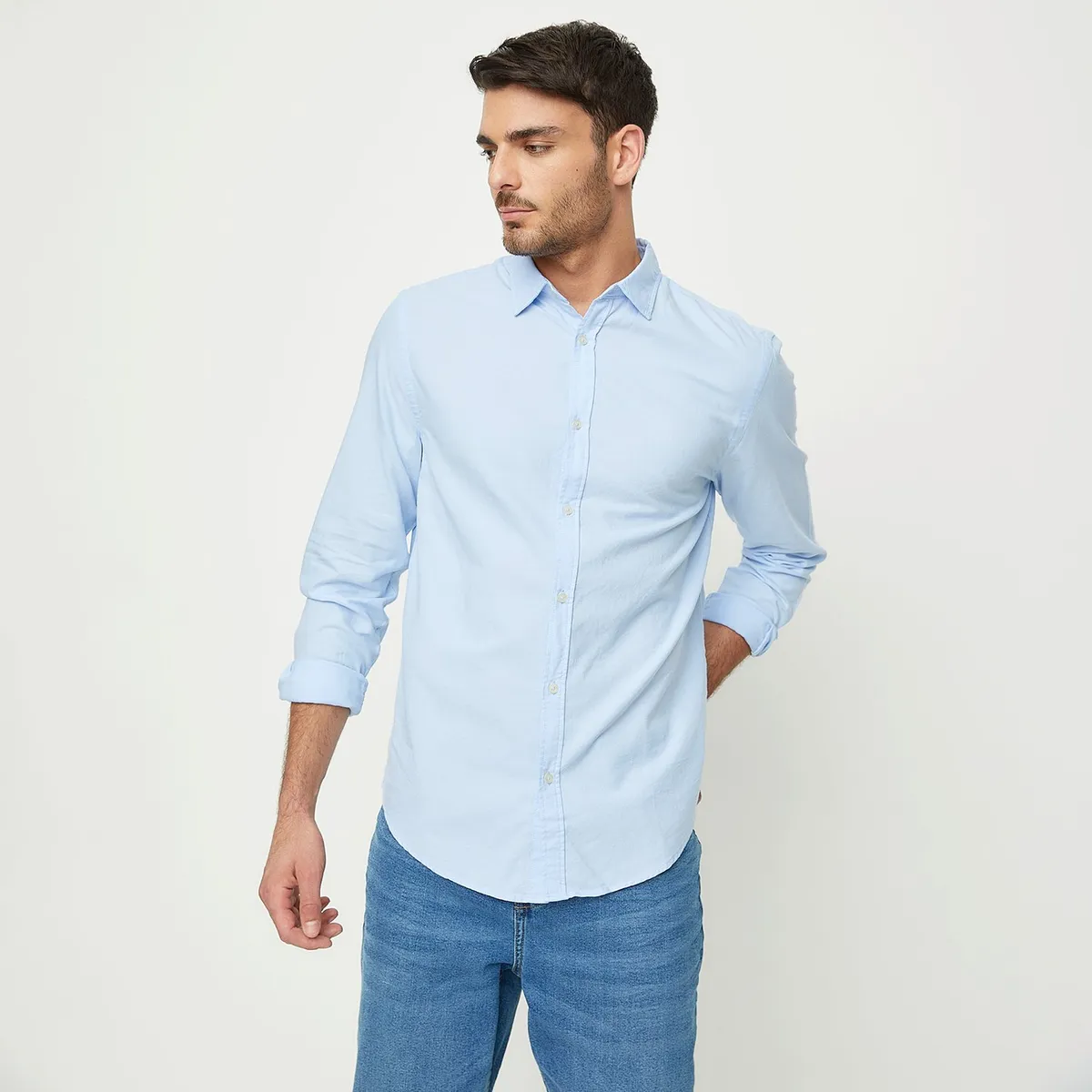 BASEMENT - Camisa Casual Manga Larga Algodón Hombre Basement