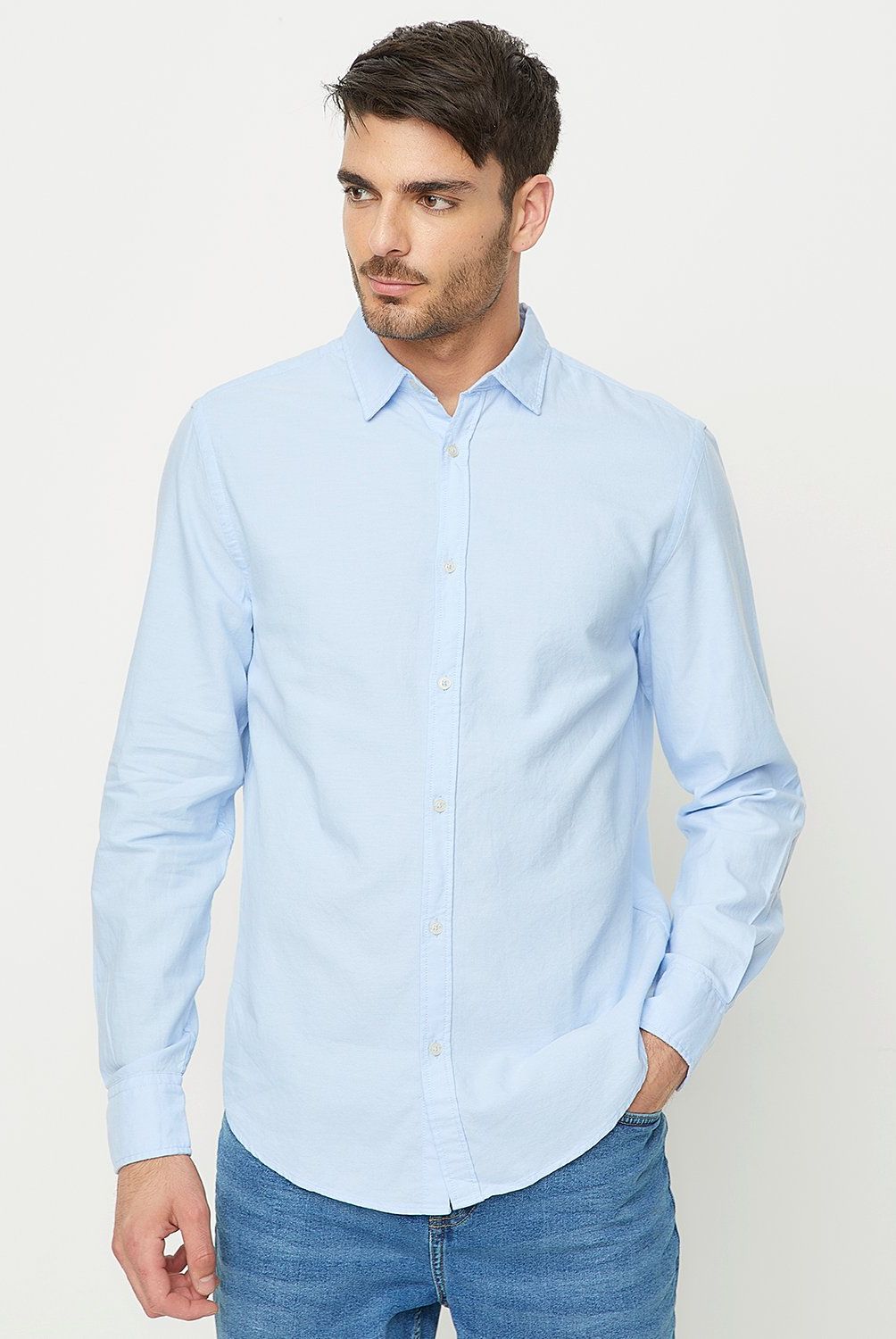 BASEMENT - Camisa Casual Manga Larga Algodón Hombre Basement