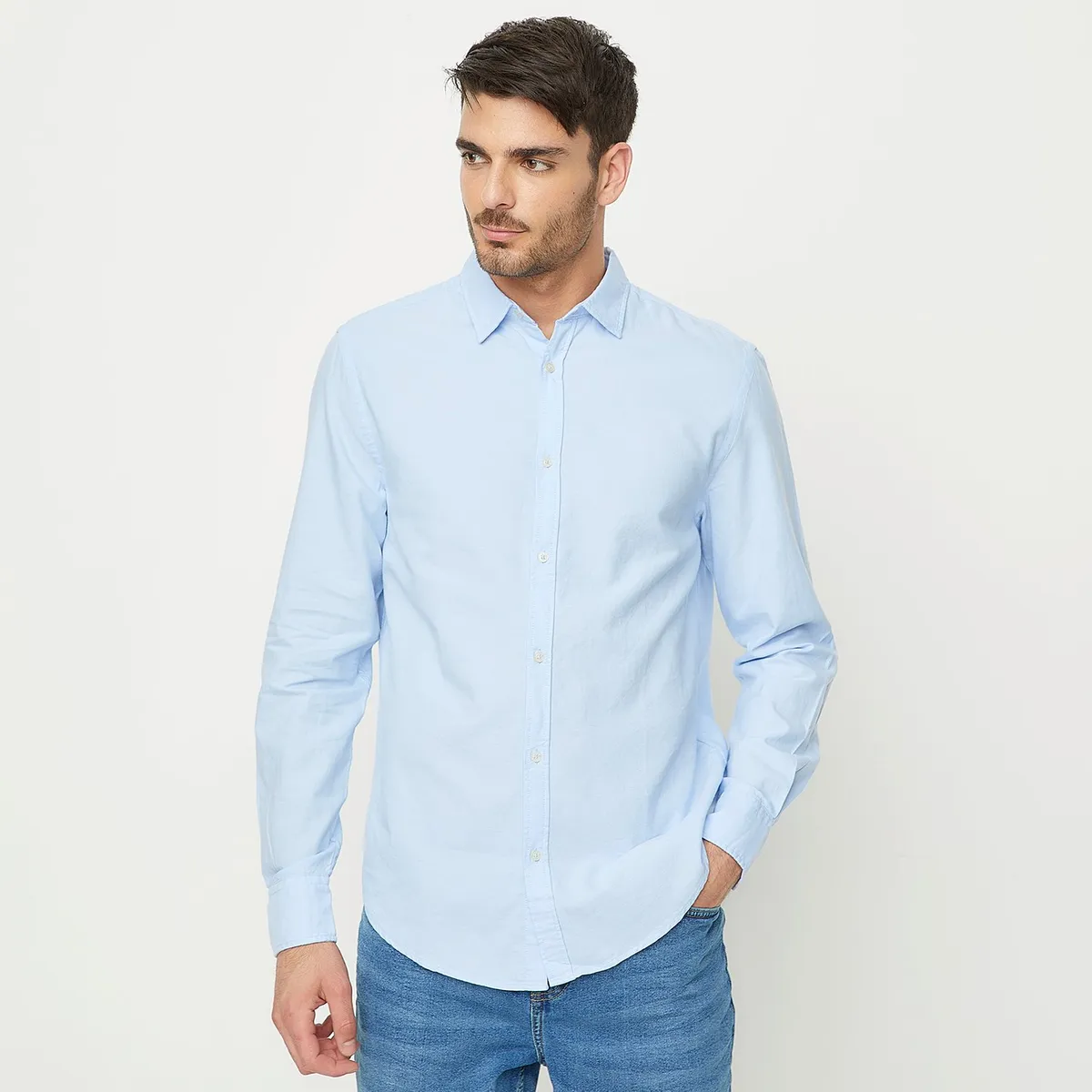 BASEMENT - Camisa Casual Manga Larga Algodón Hombre Basement