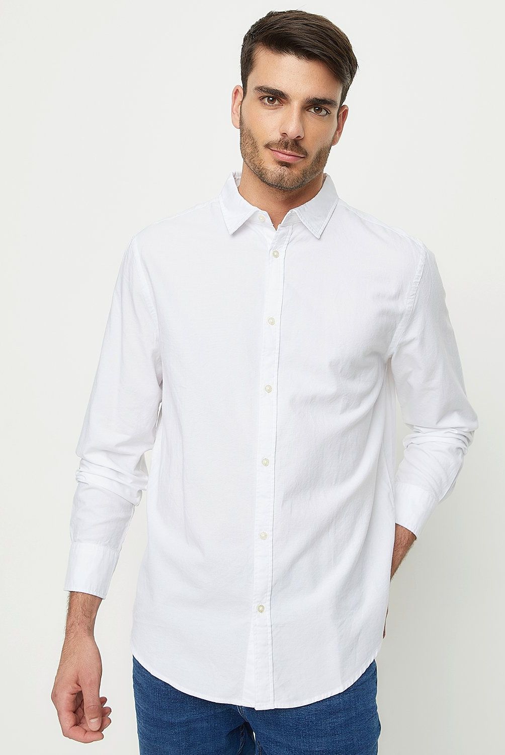 BASEMENT - Camisa Casual Manga Larga Algodón Hombre Basement